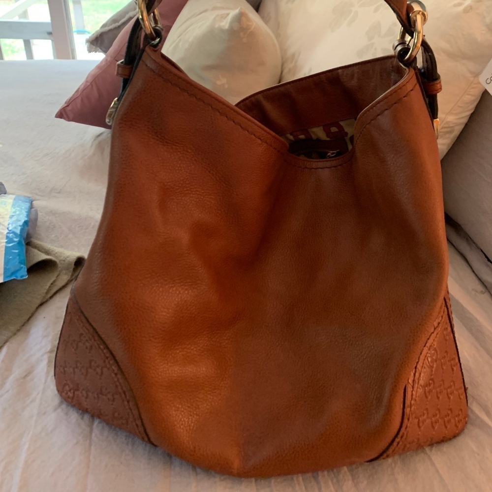 Gucci brown leather guccissima signora hobo bag